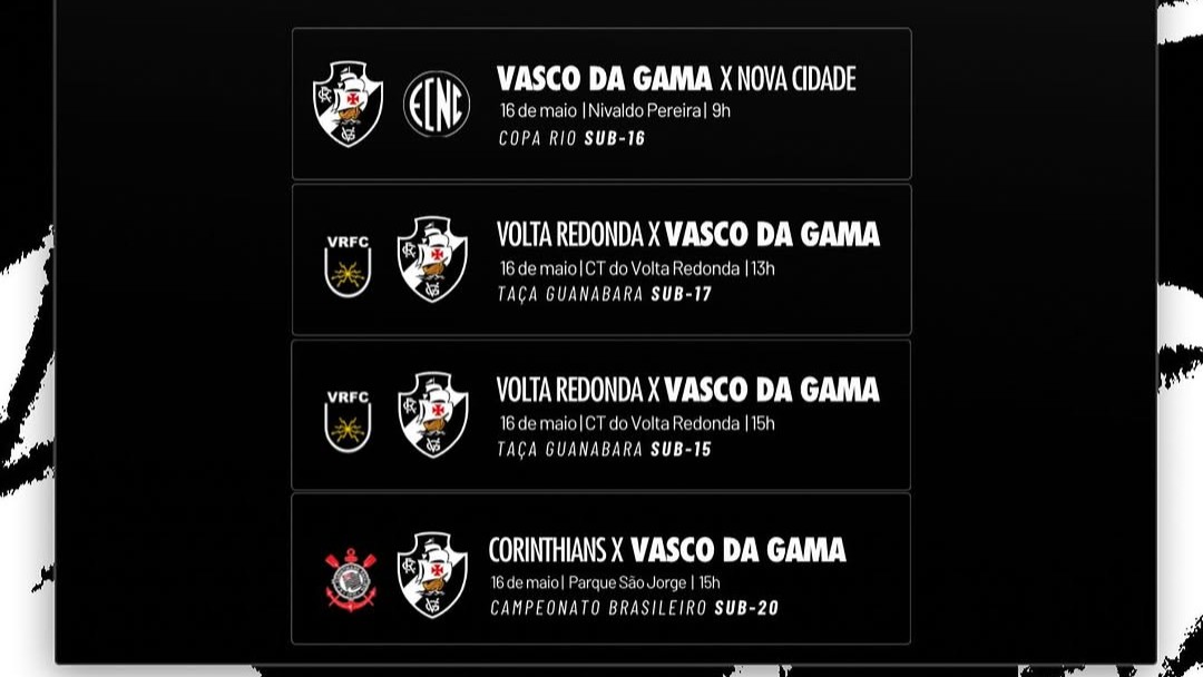 Vasco joga em 4 categorias de base neste sábado com transmissão ao vivo